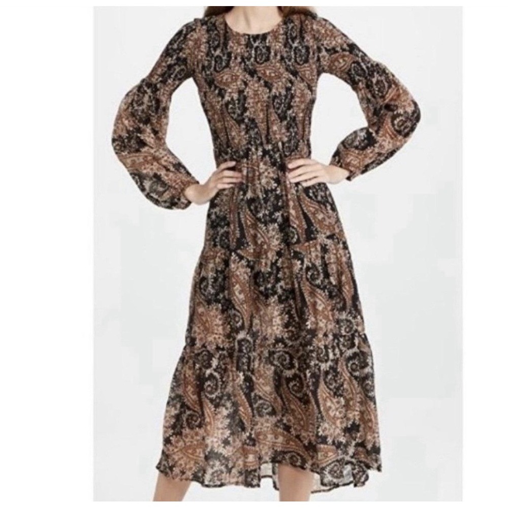 Minkpink Persian Paradise Smocked Tiered Midi Dress Paisley Print size Small